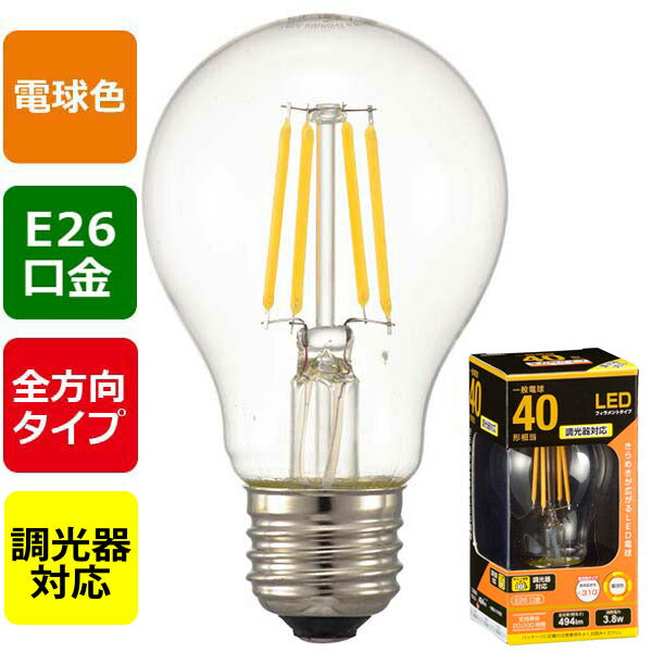 LDA4L/D C6 LEDフィラメントタイプ電球 クリア(40形相当/494lm/電球色/E26/全方向配光310°/調光器対応)